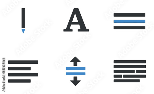Typography symbols on black background with blue highlights