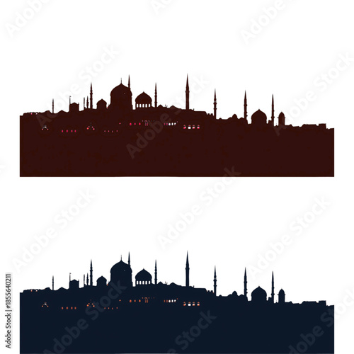 Stunning city skyline with mosque silhouettes at sunset