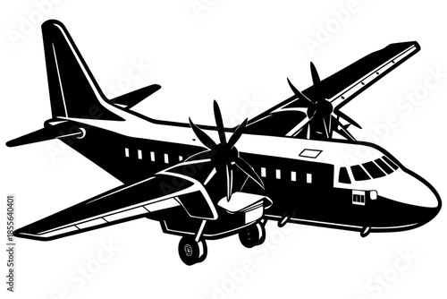 Black and white propeller plane