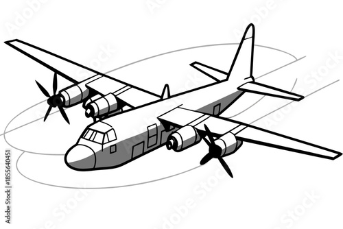 Twin-propeller transport aircraft in flight