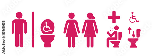 Diverse restroom icons signify accessibility and gender inclusivity for all visitors.