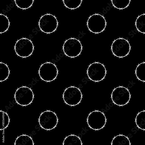 Barb wire circle seamless pattern isolated on black background