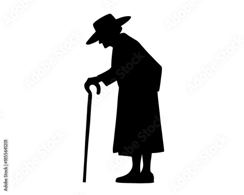 silhouette of a hunched grandmother holding a stick, vector illustration 2
