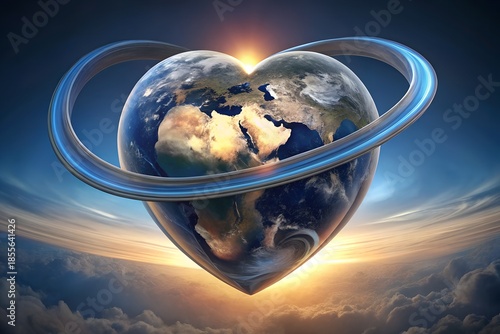 Glowing Heart Around Earth Representing World Peace