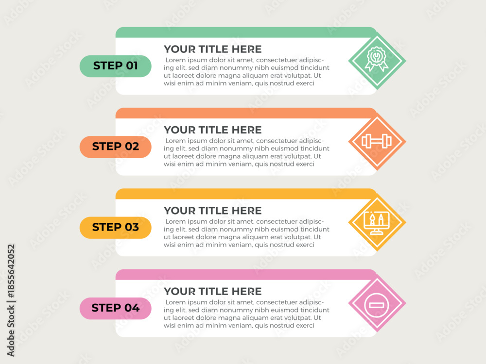 Obraz premium vector illustration infographic design template with 4 steps. Template for process, presentations, layout, banner, brochure.