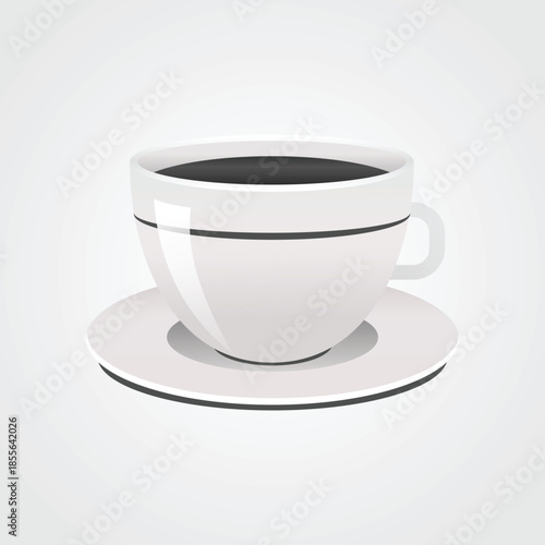 White Ceramic Coffee Cup with Saucer Vector Illustration