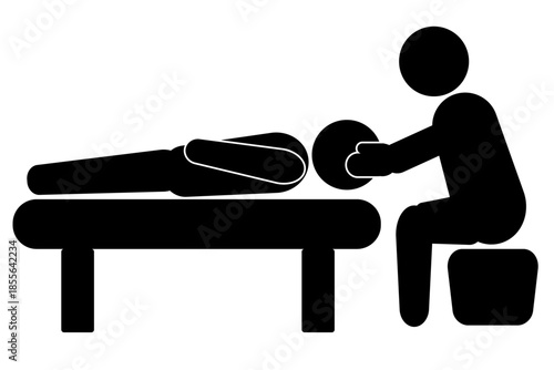 Head Spa and Dry Head Massage Pictogram Icon – Therapist Giving Head Massage on Bed (Vector)