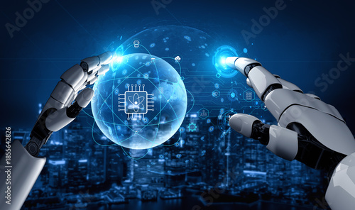 Bilde på lerret AI on a global quantum computing network, the future of communication and data processing