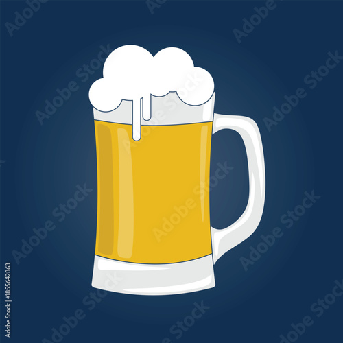 Cold Glass Mug of Beer with White Foam Foam Vector Illustration
