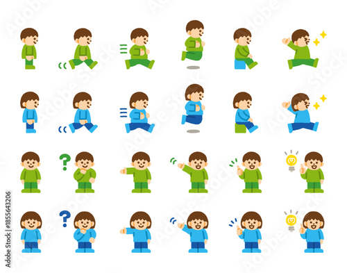 子ども 動作 人物アイコンセット プログラミング向け 手描き パステル