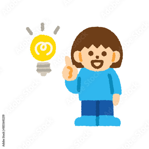 子ども ひらめき 女の子 正面 手描き パステル 人物アイコン
