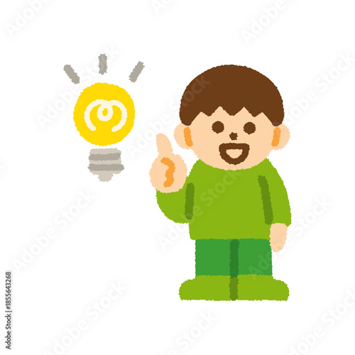 子ども ひらめき 男の子 正面 手描き パステル 人物アイコン