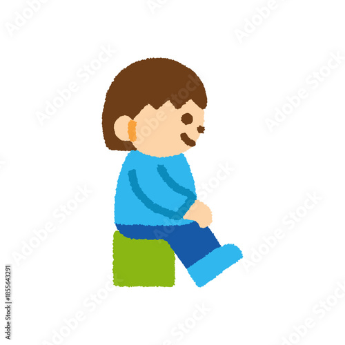 子ども 座る 女の子 横向き 手描き パステル 人物アイコン
