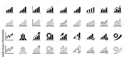 Growing graph icon set. Growth chart icon. Growing bar graph