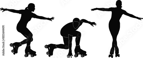 Roller skating silhouette vector, dynamic poses, quad skates action, balance and motion, sport illustration, perfect for fitness, trick, and movement themes