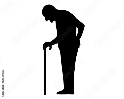 silhouette of a hunchbacked grandfather holding a stick, vector illustration 5
