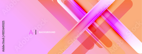 Abstract design features vibrant pink, orange gradients. Overlapping rectangles create dynamic visual effect. Modern, clean aesthetic.