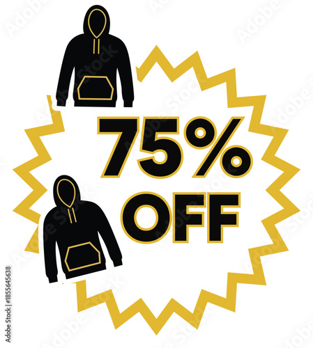 Discount offer with hooded figures and yellow border