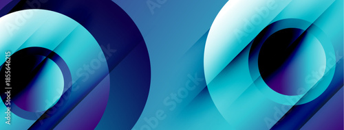 Abstract composition featuring overlapping circles, vibrant blues, purples. Modern design, smooth gradients create dynamic visual effect.