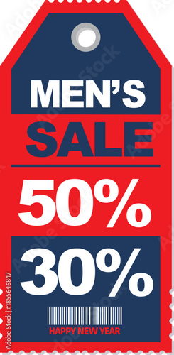 Mens sale discount tag with barcode and percentages