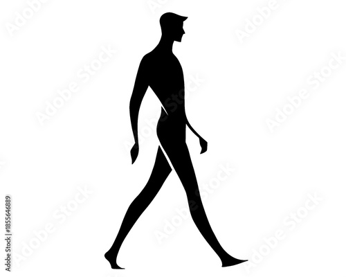 black silhouette of a man walking, simple design, icon isolated on white background,
