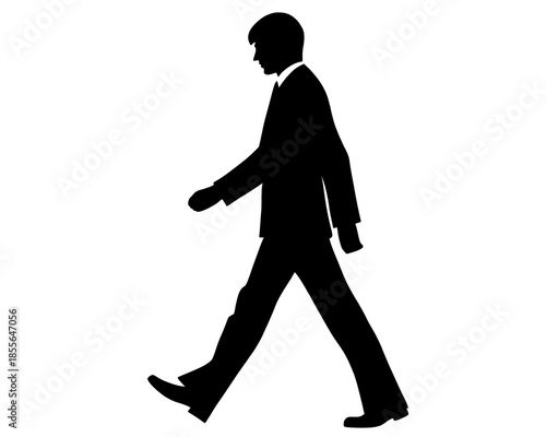 black silhouette of businessman walking, icon isolated on white background
