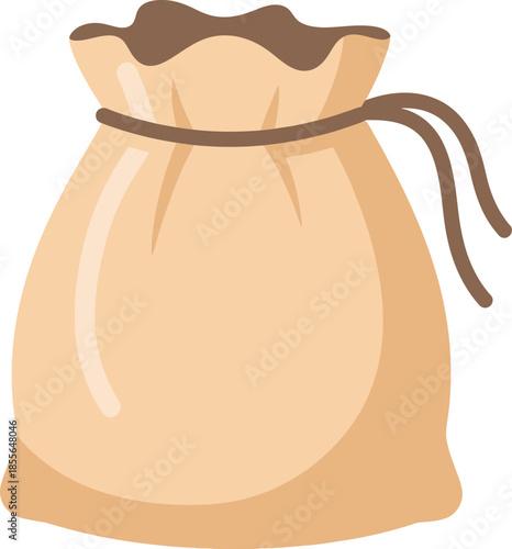 Simple beige drawstring pouch tied with a brown string, often used for gifts, money, or small treasures in a flat illustration style.
