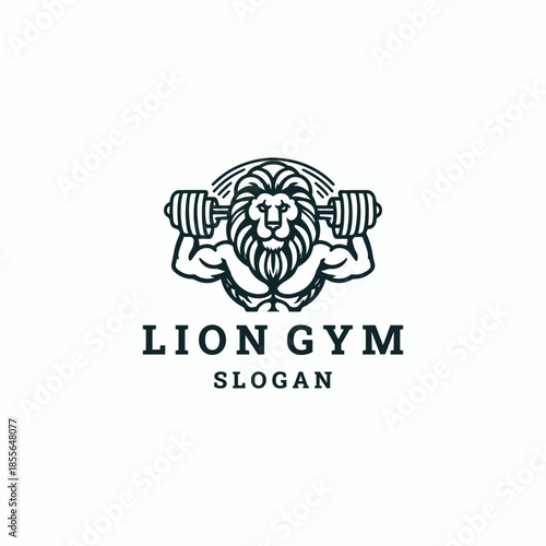 Lion gym logo vector icon illustration style