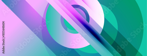 Abstract composition. Overlapping circles, lines create vibrant, flowing gradients. Cool hues dominate, suggesting movement, depth.