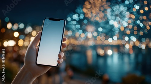 Close up of a woman holding a smartphone in holiday season,holiday shopping online,smartphone,banner sale gifts,Blank white screen,Mockup.