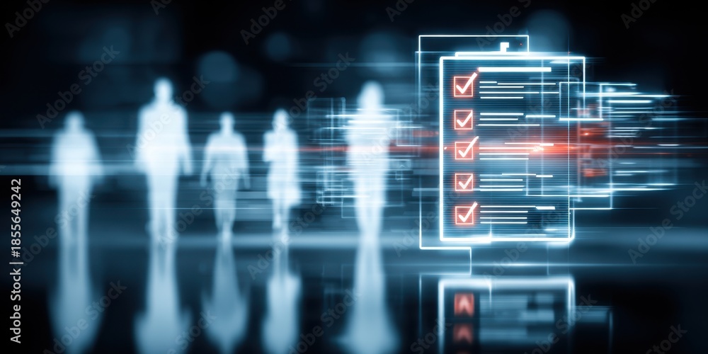 Fototapeta premium A dynamic scene where a business team reviews a checklist and aligns each task with the project while inspecting workflow compliance to boost productivity