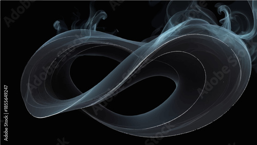 A 3d rendered illustration of a human brain emerges from an abstract smoke background with smooth blue swirls and dark flowing motion lines in a fractal art design