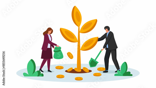 Business professionals nurturing growth with investment and care