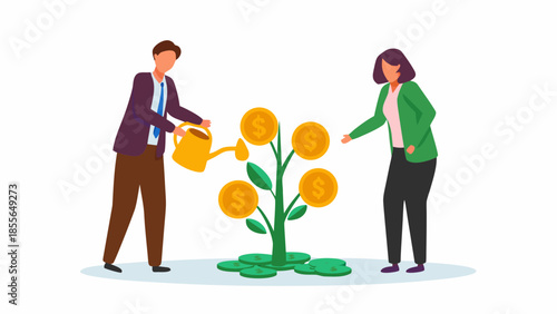 Business partners nurturing financial growth together