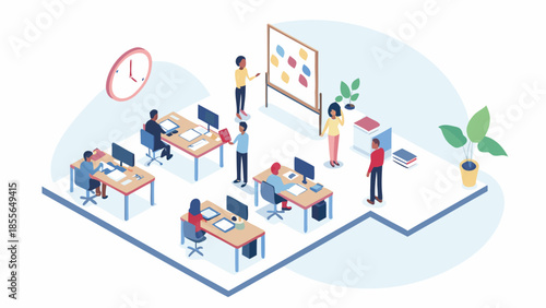 Modern office team collaborating and working together