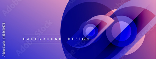 Abstract gradient background. Overlapping circles create dynamic visual effect. Purple, blue hues dominate composition. Modern design element.