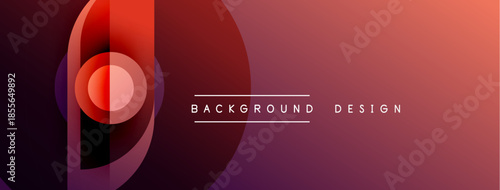 Abstract gradient background. Overlapping circles create dynamic visual effect. Red, purple hues dominate composition. Modern design element.