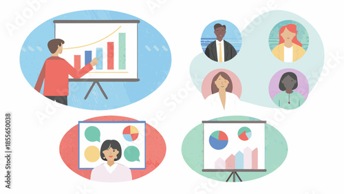 Business professionals engaged in data analysis and presentation