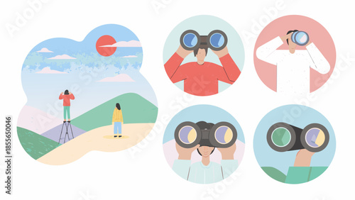 People using binoculars for exploration and discovery