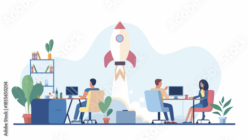 Startup team working together in modern office