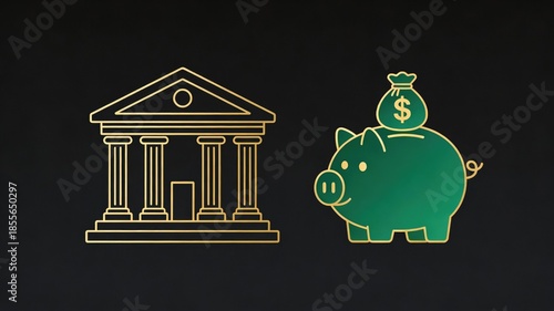 Finance Icon bank building Flat Fintech UI Illustration
