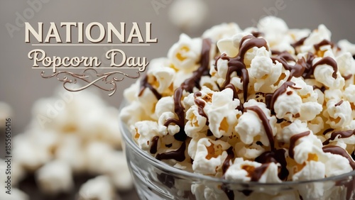 A delicious bowl of popcorn with chocolate drizzle on National Popcorn Day