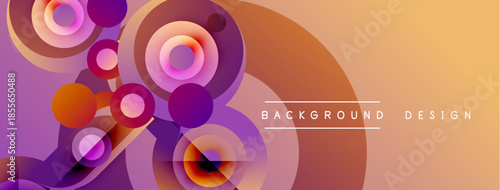 Abstract circles, purple hues blend into orange gradients. Modern design creates dynamic visual texture. Background suggests depth, warmth.