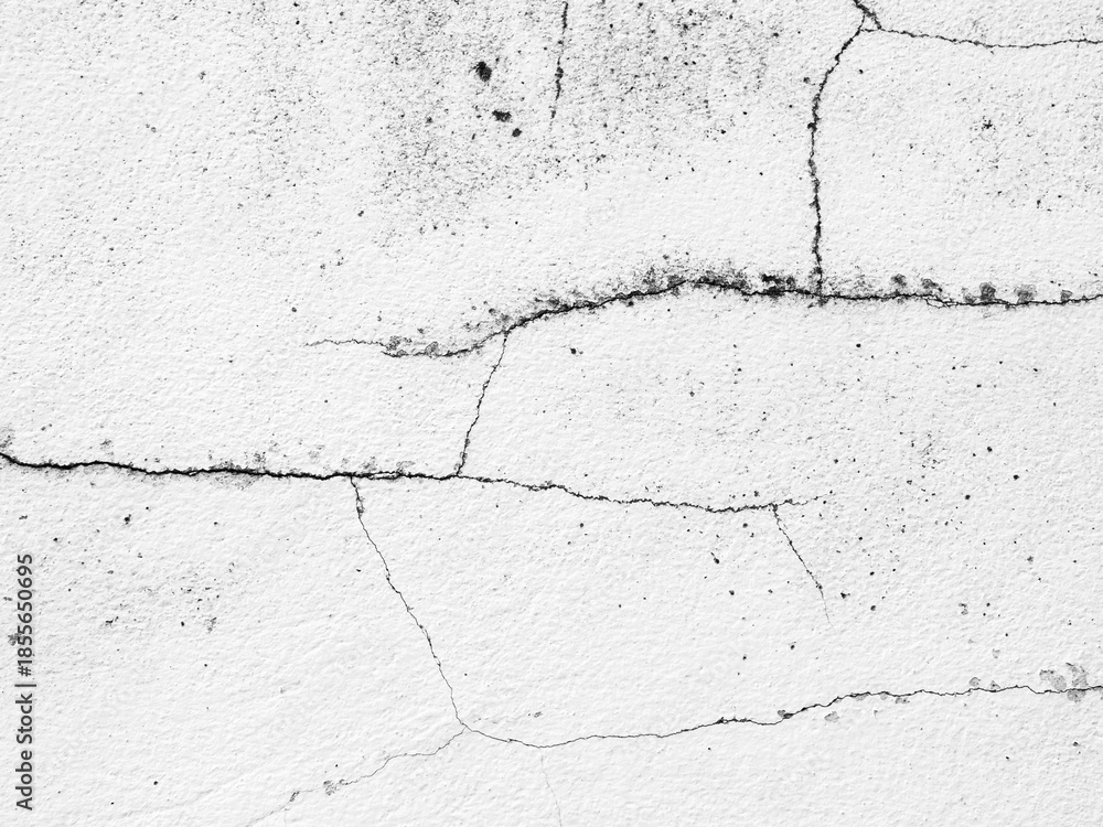 Obraz premium Crack wall texture background broken earthquake effect, whtie grey building cement damage pattern plaster grunge black line paint surface abstract, construction rough street concrete backdrop.