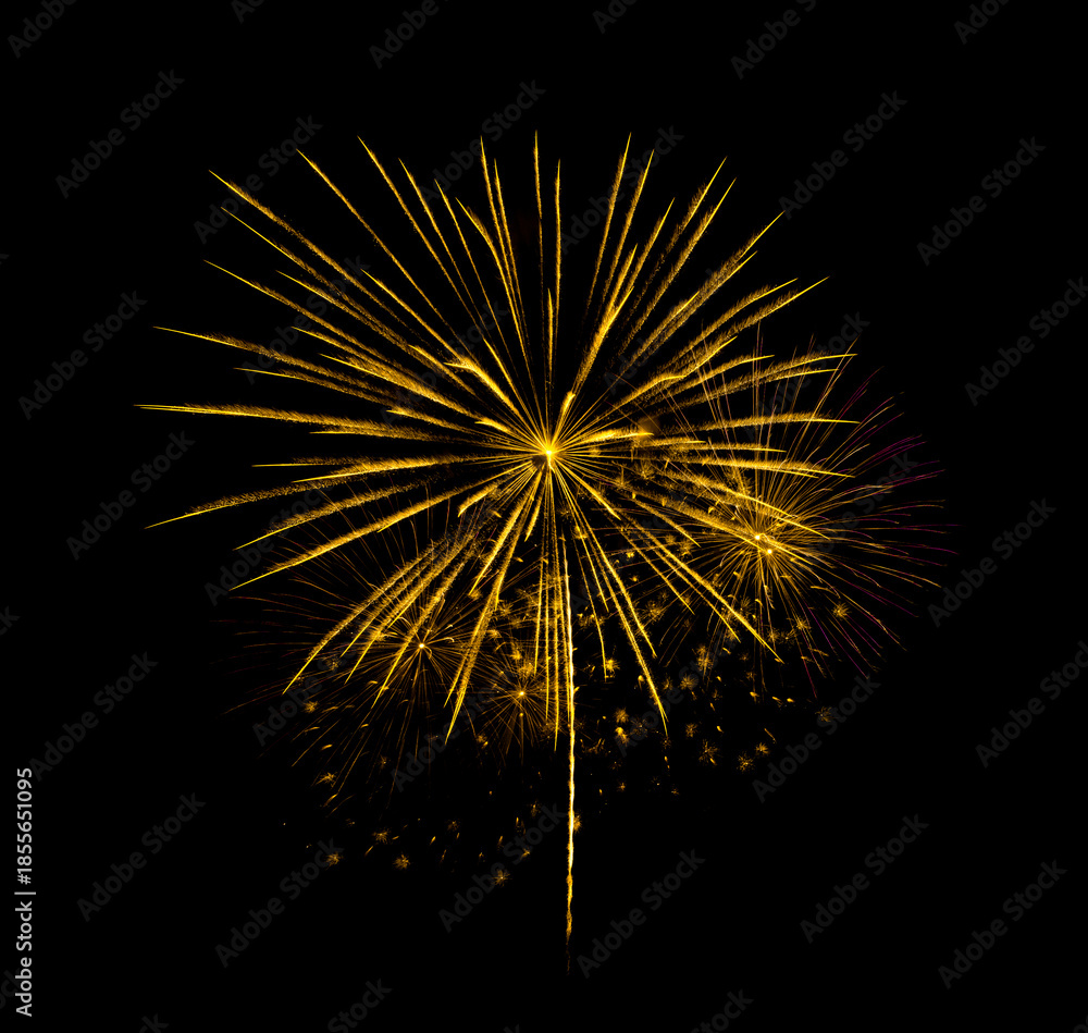 Fototapeta premium Golden firework sparkling on black background for celebration and anniversary