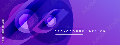 Abstract purple design features overlapping circles, curves. Gradient shades create dynamic visual effect. Text reads background design.