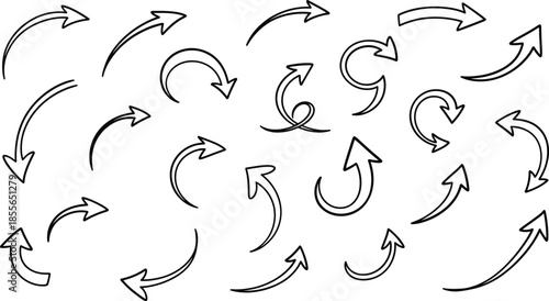 Minimal outline arrow icon set with curved directional arrows for navigation, rotation, workflow, and process concepts