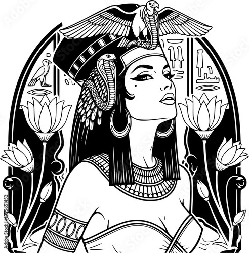 Ancient Egyptian Cleopatra Queen Vector Stylised Portrait Art