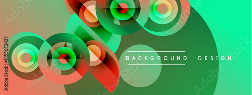 Abstract colorful design. Overlapping circles create dynamic visual effect. Gradient shades blend smoothly, modern aesthetic.