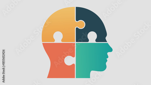 Silhouette Head Profile with Missing Puzzle Piece Logo for Mental Health Concept